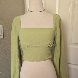 L.A. Idol Light Green Long Sleeve Crop Top Size M